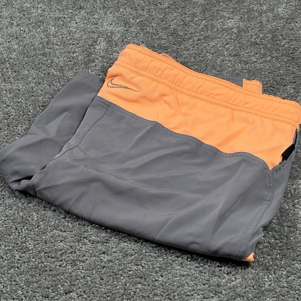 Nike Swim Trunks Shorts Men's Size XL Gray Orange Mesh Lined Pocket Swimming